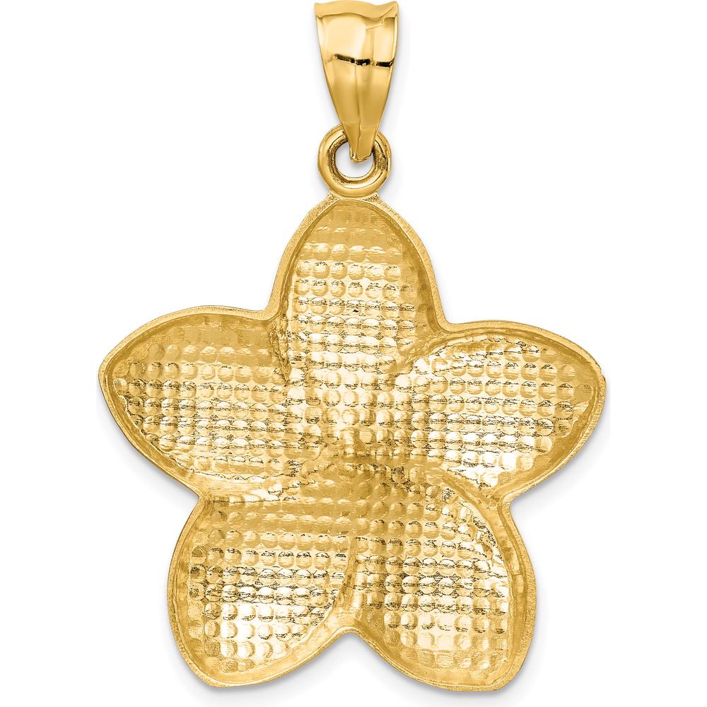 14K Yellow Gold Satin Diamond-Cut Large Plumeria Flower Pendant - 37mm Length by Oro Pregiato