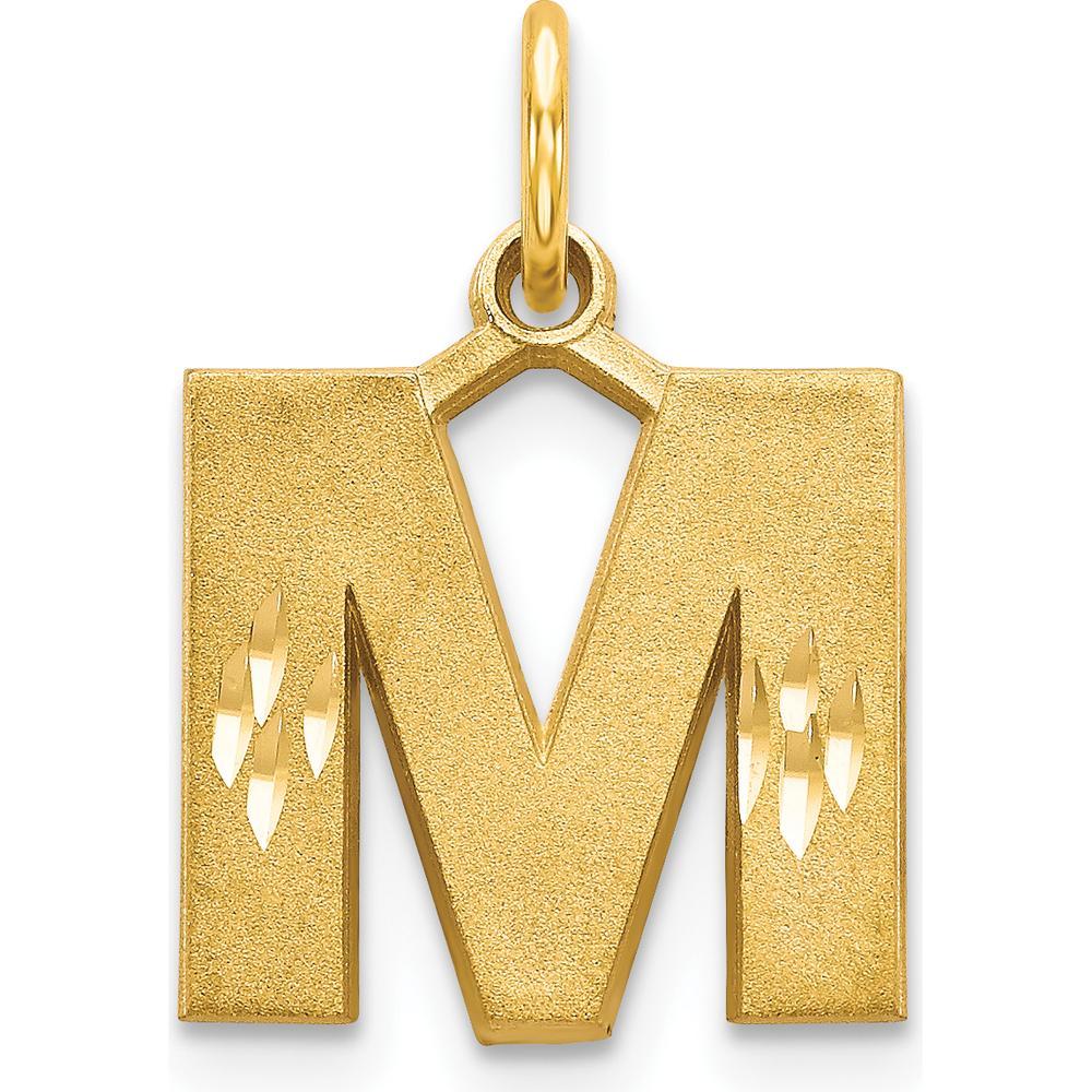 14K Yellow Gold Satin Diamond-Cut Letter M Initial Charm by Oro Pregiato