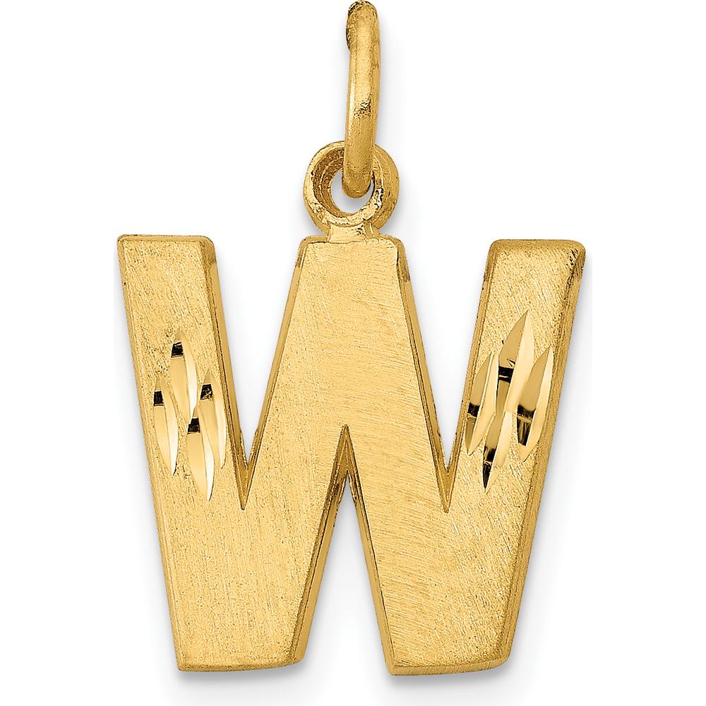 14K Yellow Gold Satin Diamond-Cut Letter W Initial Charm by Oro Pregiato