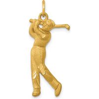 14K Yellow Gold Satin Diamond-Cut Male Golfer Pendant - 32mm Length by Oro Pregiato