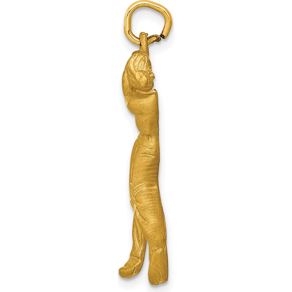 14K Yellow Gold Satin Diamond-Cut Male Golfer Pendant - 32mm Length by Oro Pregiato