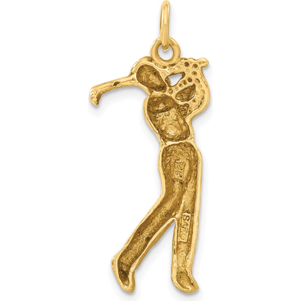 14K Yellow Gold Satin Diamond-Cut Male Golfer Pendant - 32mm Length by Oro Pregiato