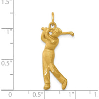 14K Yellow Gold Satin Diamond-Cut Male Golfer Pendant - 32mm Length by Oro Pregiato