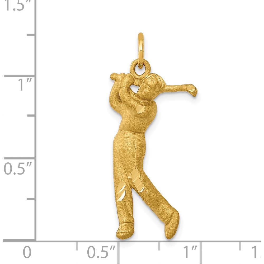 14K Yellow Gold Satin Diamond-Cut Male Golfer Pendant - 32mm Length by Oro Pregiato