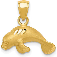 14K Yellow Gold Satin Diamond-cut Manatee Pendant - Ocean-Inspired Wildlife Charm by Oro Pregiato