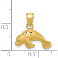 14K Yellow Gold Satin Diamond-cut Manatee Pendant - Ocean-Inspired Wildlife Charm by Oro Pregiato