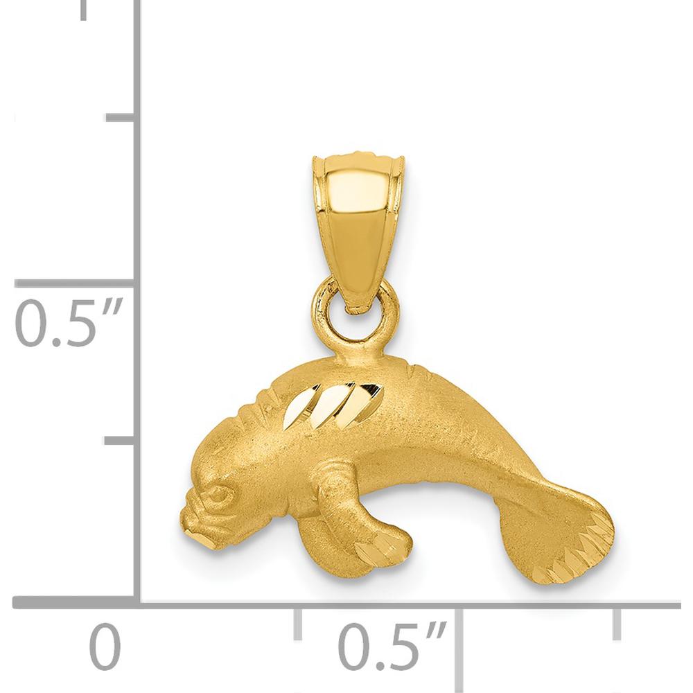14K Yellow Gold Satin Diamond-cut Manatee Pendant - Ocean-Inspired Wildlife Charm by Oro Pregiato
