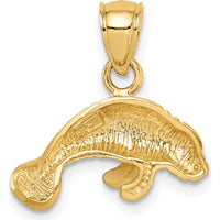 14K Yellow Gold Satin Diamond-cut Manatee Pendant - Ocean-Inspired Wildlife Charm by Oro Pregiato