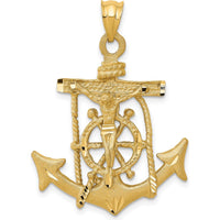 14K Yellow Gold Satin Diamond-Cut Mariners Crucifix Pendant - 40mm Length by Oro Pregiato
