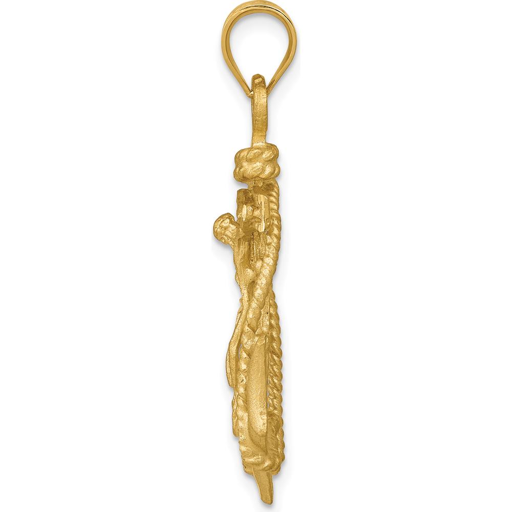 14K Yellow Gold Satin Diamond-Cut Mariners Crucifix Pendant - 40mm Length by Oro Pregiato