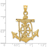 14K Yellow Gold Satin Diamond-Cut Mariners Crucifix Pendant - 40mm Length by Oro Pregiato