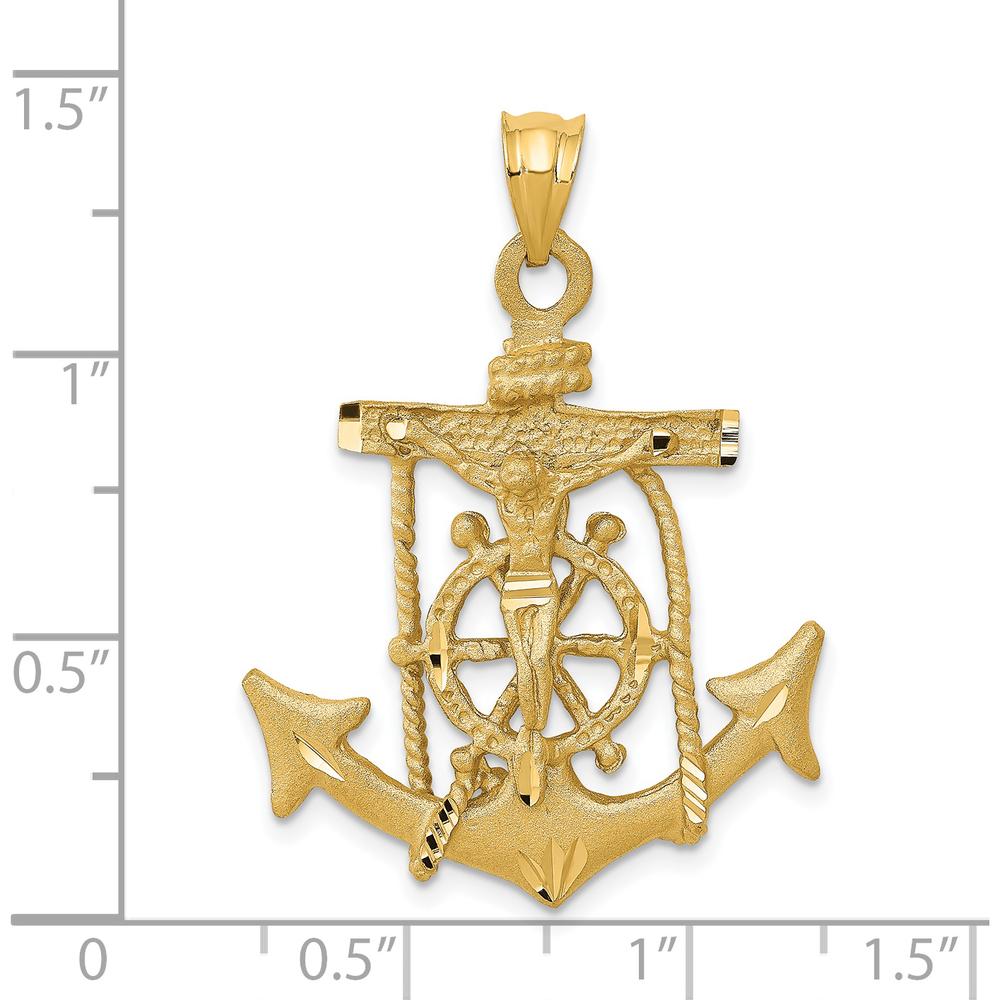 14K Yellow Gold Satin Diamond-Cut Mariners Crucifix Pendant - 40mm Length by Oro Pregiato