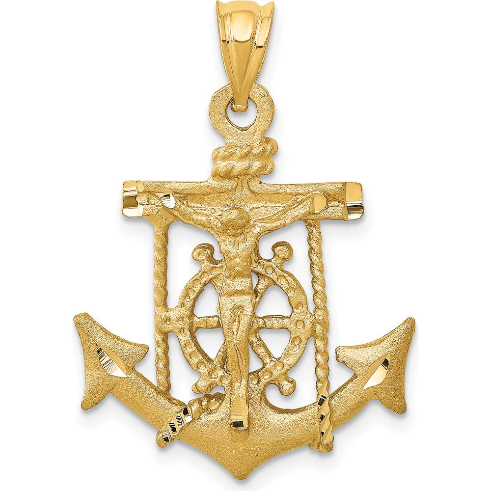 14K Yellow Gold Satin Diamond-Cut Mariners Crucifix Pendant by Oro Pregiato