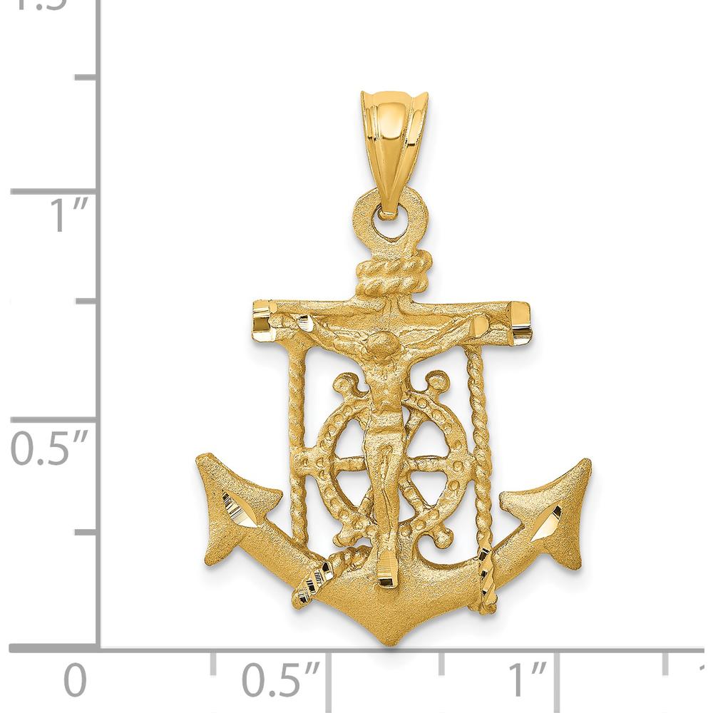 14K Yellow Gold Satin Diamond-Cut Mariners Crucifix Pendant by Oro Pregiato