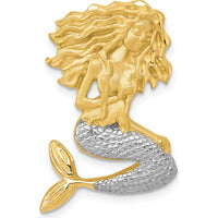 14K Yellow Gold Satin Diamond-cut Mermaid Omega Slide with Rhodium Accents - Fits Up to 4mm Omega Chain by Oro Pregiato