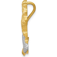 14K Yellow Gold Satin Diamond-cut Mermaid Omega Slide with Rhodium Accents - Fits Up to 4mm Omega Chain by Oro Pregiato