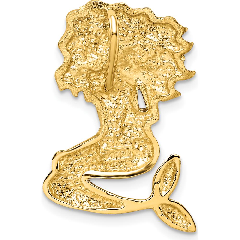 14K Yellow Gold Satin Diamond-cut Mermaid Omega Slide with Rhodium Accents - Fits Up to 4mm Omega Chain by Oro Pregiato