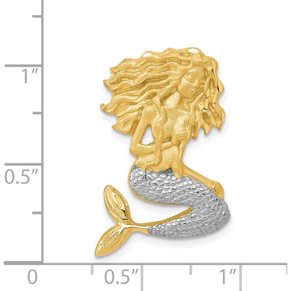 14K Yellow Gold Satin Diamond-cut Mermaid Omega Slide with Rhodium Accents - Fits Up to 4mm Omega Chain by Oro Pregiato