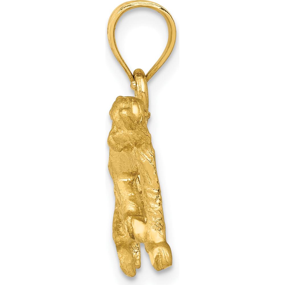 14K Yellow Gold Satin Diamond-Cut Monkey Pendant - Solid 14K Gold Themed Charm by Oro Pregiato