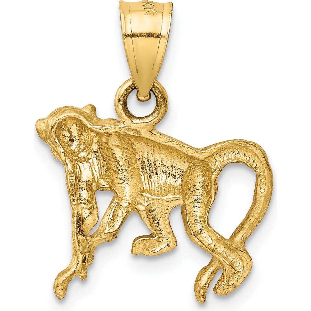 14K Yellow Gold Satin Diamond-Cut Monkey Pendant - Solid 14K Gold Themed Charm by Oro Pregiato