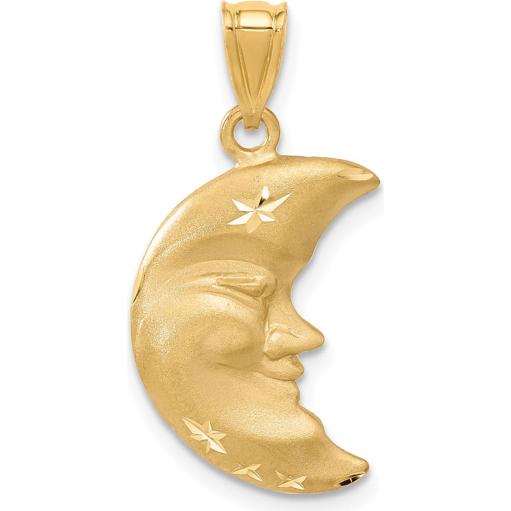 14K Yellow Gold Satin Diamond-Cut Moon Charm with Star Accents - 28mm Length by Oro Pregiato