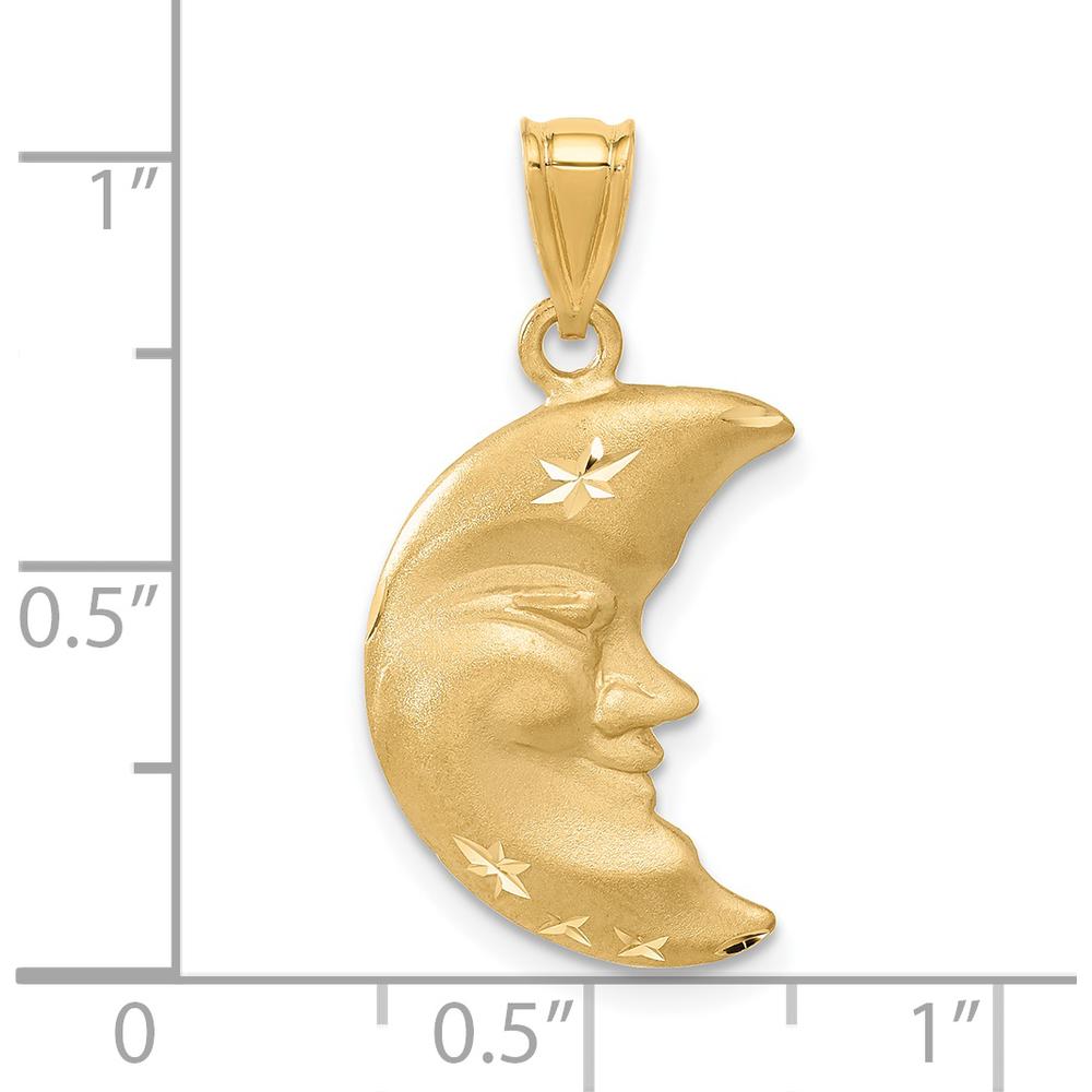 14K Yellow Gold Satin Diamond-Cut Moon Charm with Star Accents - 28mm Length by Oro Pregiato