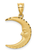14K Yellow Gold Satin Diamond-Cut Moon Pendant - Celestial Themed Design by Oro Pregiato