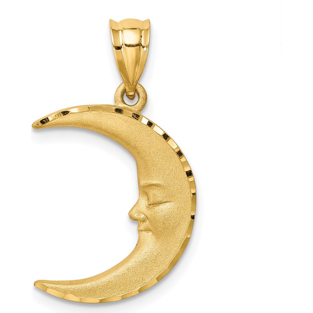 14K Yellow Gold Satin Diamond-Cut Moon Pendant - Celestial Themed Design by Oro Pregiato