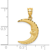 14K Yellow Gold Satin Diamond-Cut Moon Pendant - Celestial Themed Design by Oro Pregiato