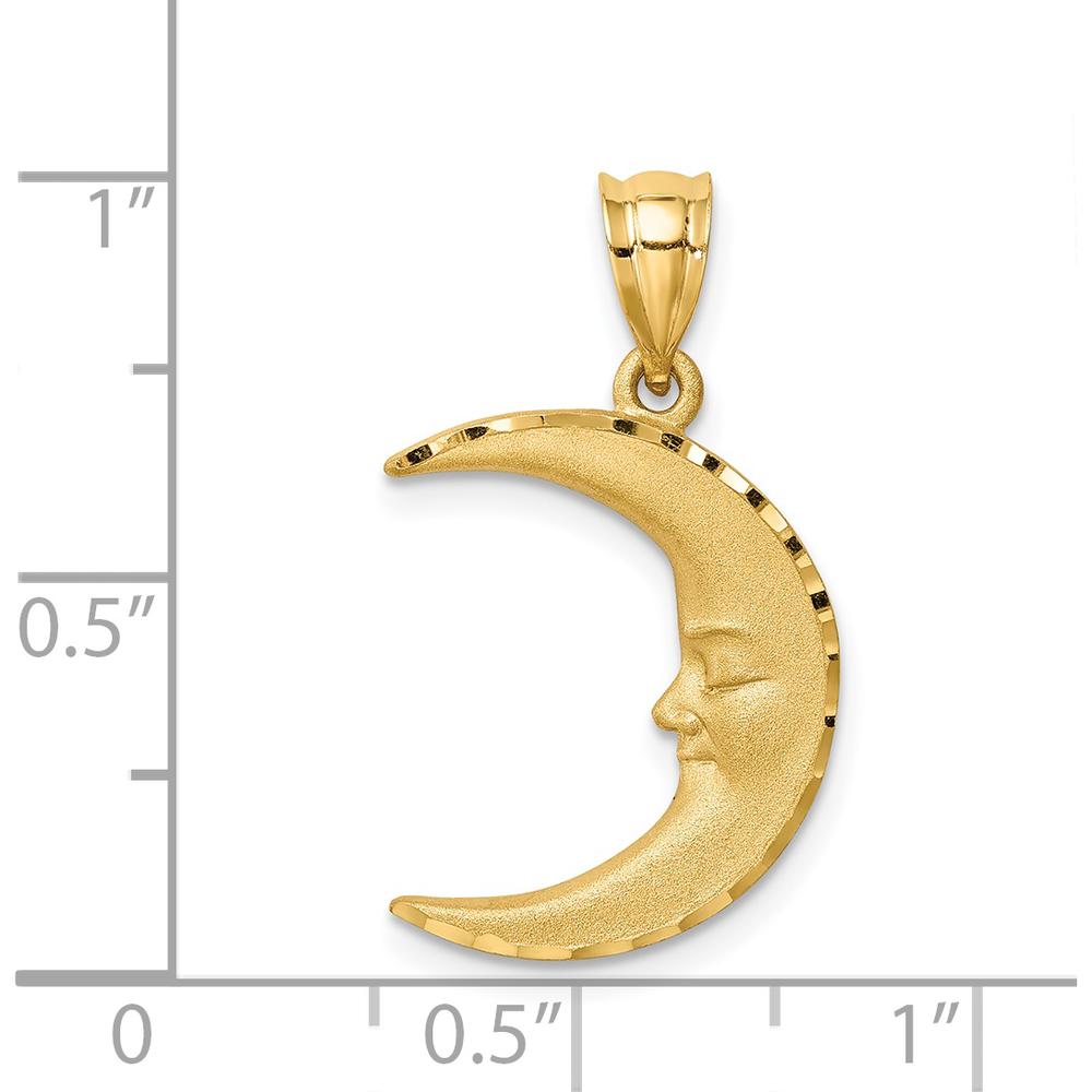 14K Yellow Gold Satin Diamond-Cut Moon Pendant - Celestial Themed Design by Oro Pregiato