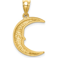 14K Yellow Gold Satin Diamond-Cut Moon Pendant - Celestial Themed Design by Oro Pregiato