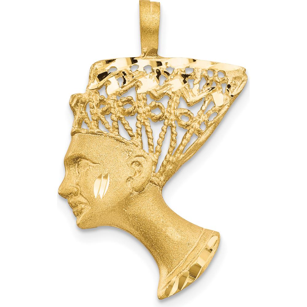14K Yellow Gold Satin Diamond-Cut Nefertiti Charm - 29mm Length by Oro Pregiato