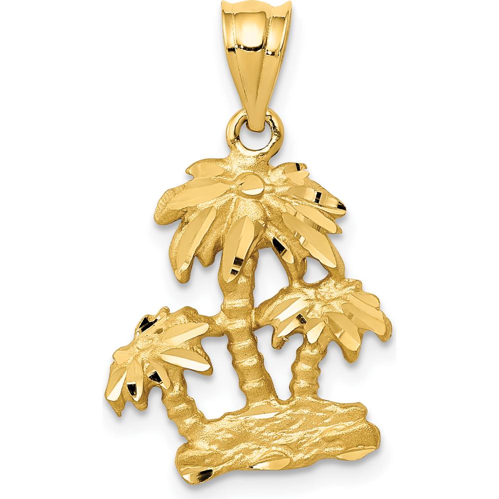 14K Yellow Gold Satin Diamond-cut Open-Back Palm Tree Pendant - Tropical Design by Oro Pregiato