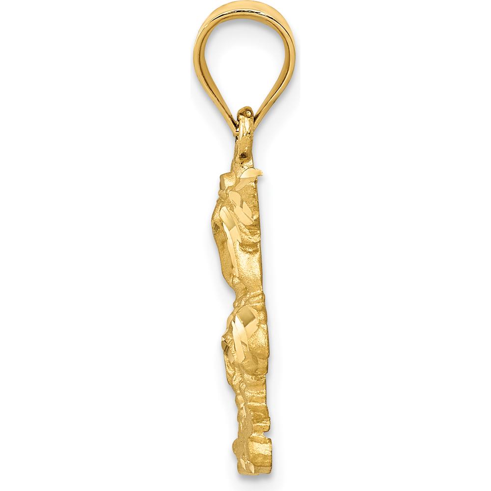 14K Yellow Gold Satin Diamond-cut Open-Back Palm Tree Pendant - Tropical Design by Oro Pregiato