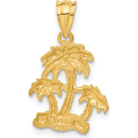 14K Yellow Gold Satin Diamond-cut Open-Back Palm Tree Pendant - Tropical Design by Oro Pregiato