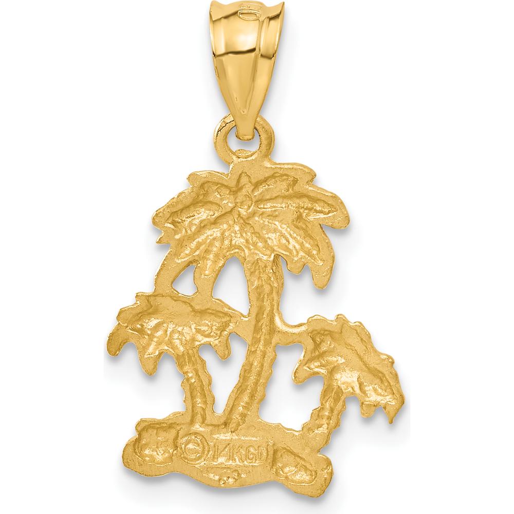 14K Yellow Gold Satin Diamond-cut Open-Back Palm Tree Pendant - Tropical Design by Oro Pregiato