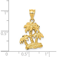 14K Yellow Gold Satin Diamond-cut Open-Back Palm Tree Pendant - Tropical Design by Oro Pregiato