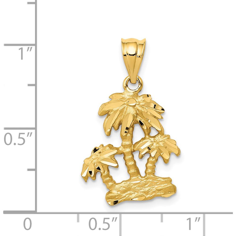 14K Yellow Gold Satin Diamond-cut Open-Back Palm Tree Pendant - Tropical Design by Oro Pregiato
