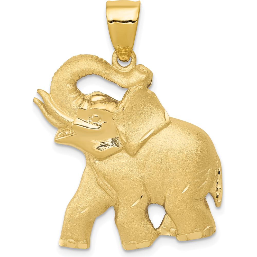 14K Yellow Gold Satin Diamond-Cut Open-Backed Elephant Pendant - Symbol of Strength by Oro Pregiato