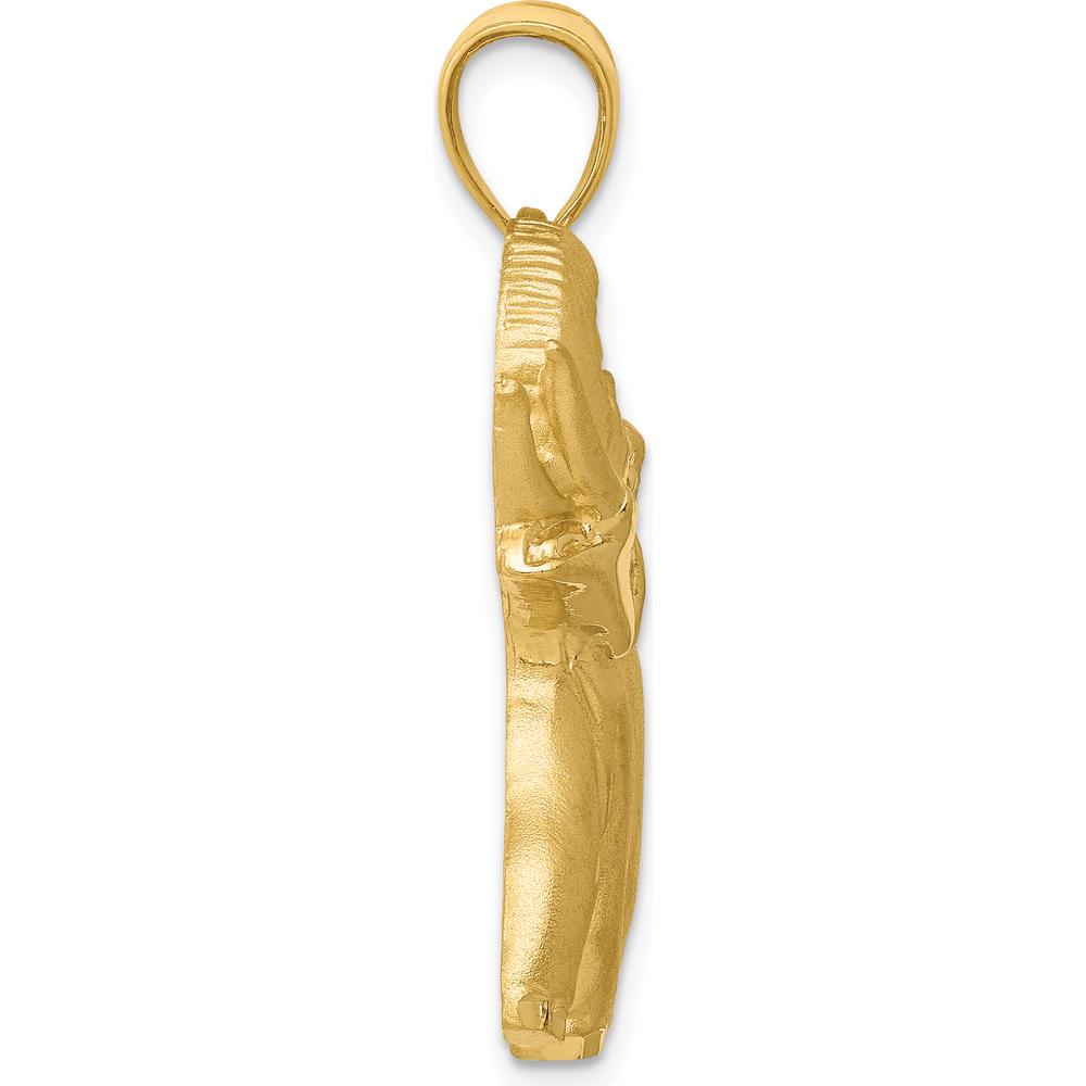 14K Yellow Gold Satin Diamond-Cut Open-Backed Elephant Pendant - Symbol of Strength by Oro Pregiato