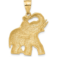 14K Yellow Gold Satin Diamond-Cut Open-Backed Elephant Pendant - Symbol of Strength by Oro Pregiato