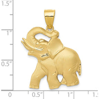 14K Yellow Gold Satin Diamond-Cut Open-Backed Elephant Pendant - Symbol of Strength by Oro Pregiato