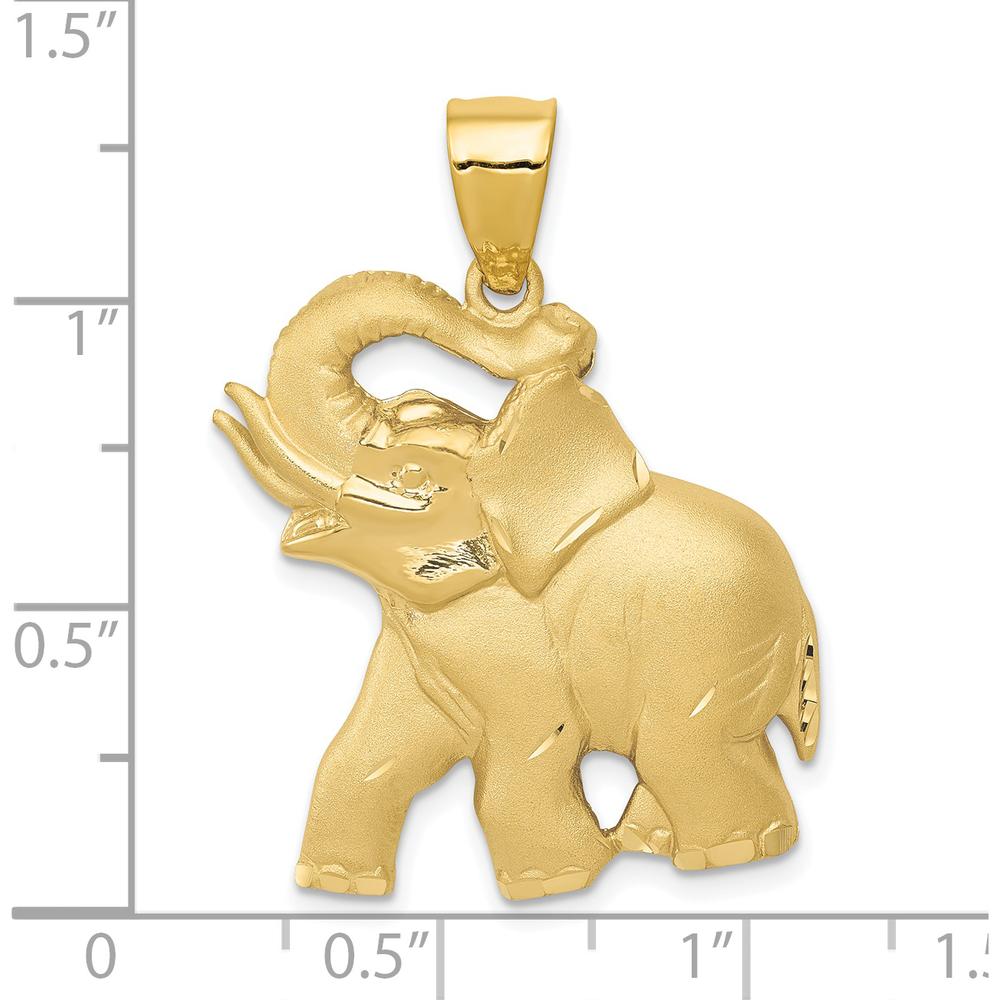 14K Yellow Gold Satin Diamond-Cut Open-Backed Elephant Pendant - Symbol of Strength by Oro Pregiato