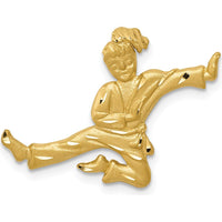14K Yellow Gold Satin Diamond-Cut Open-Backed Karate Female Chain Slide Pendant by Oro Pregiato