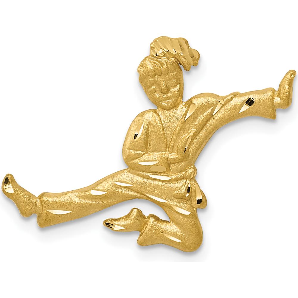 14K Yellow Gold Satin Diamond-Cut Open-Backed Karate Female Chain Slide Pendant by Oro Pregiato