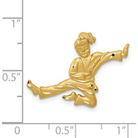 14K Yellow Gold Satin Diamond-Cut Open-Backed Karate Female Chain Slide Pendant by Oro Pregiato