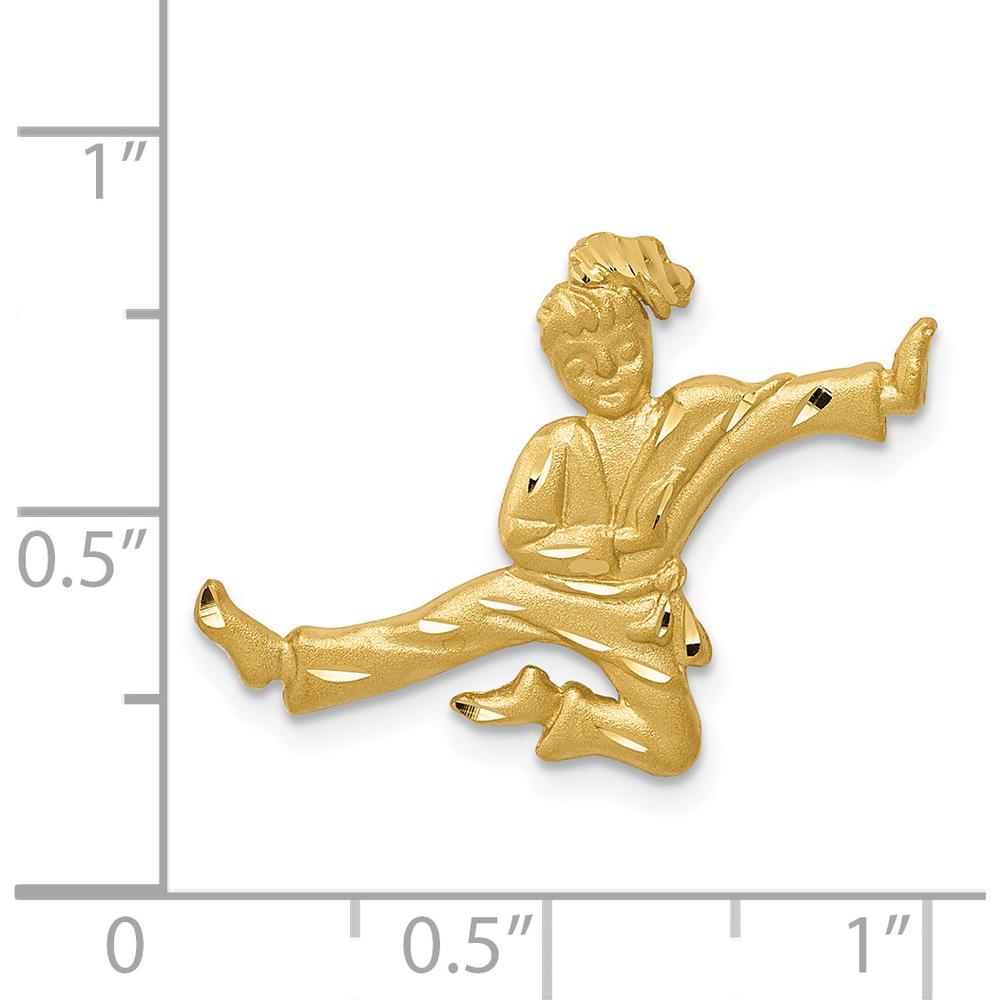 14K Yellow Gold Satin Diamond-Cut Open-Backed Karate Female Chain Slide Pendant by Oro Pregiato
