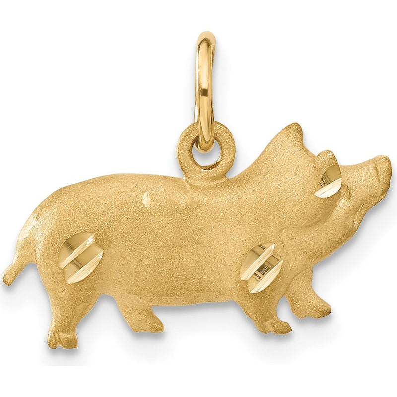 14K Yellow Gold Satin Diamond-Cut Pig Charm - 15.5mm Length by Oro Pregiato