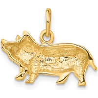 14K Yellow Gold Satin Diamond-Cut Pig Charm - 15.5mm Length by Oro Pregiato