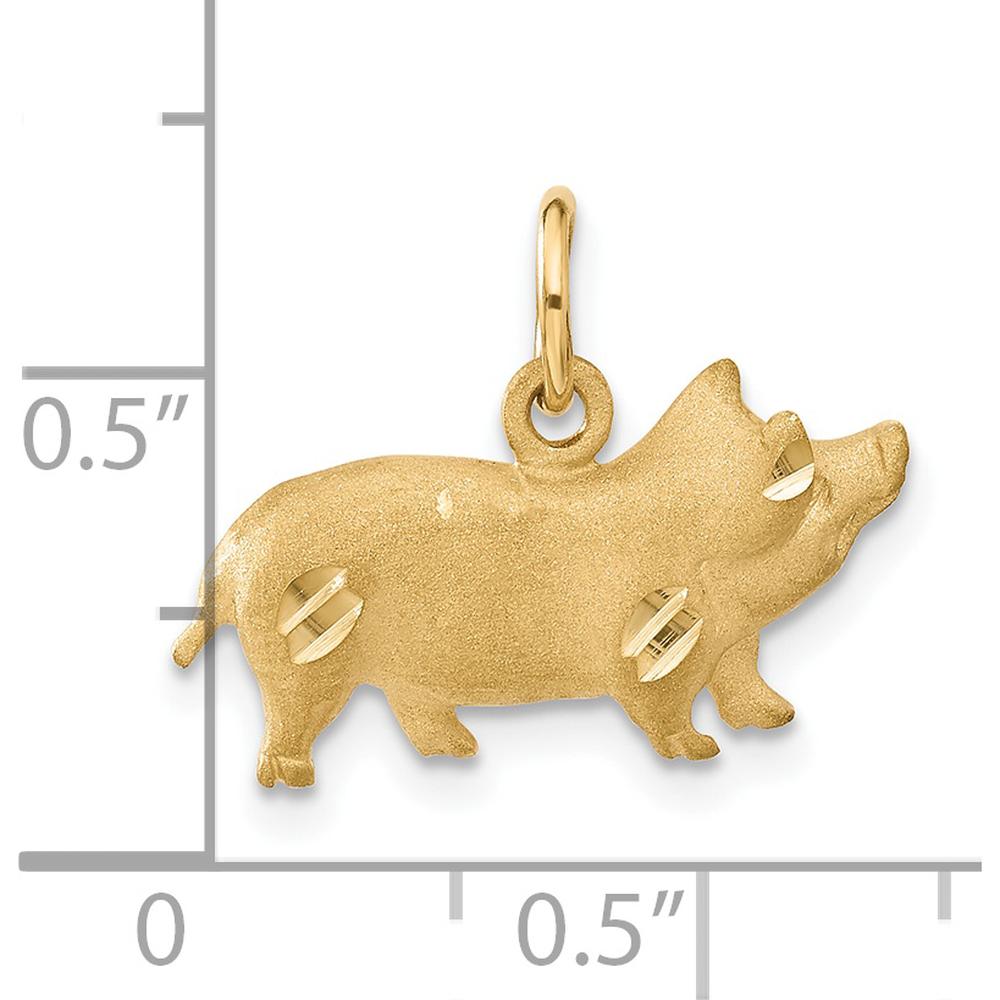 14K Yellow Gold Satin Diamond-Cut Pig Charm - 15.5mm Length by Oro Pregiato